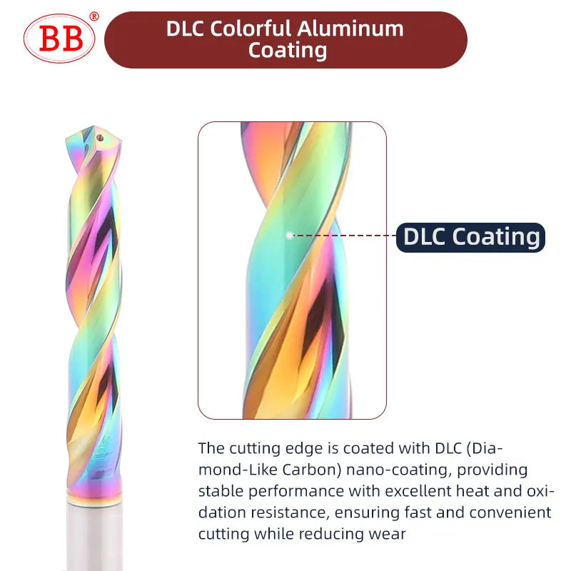 BB Solid Carbide Internal Cooling Drill DLC PRO Bit Hole Drilling 5xD Cutting CNC Tool for Aluminum Diameter 3.0-20mm