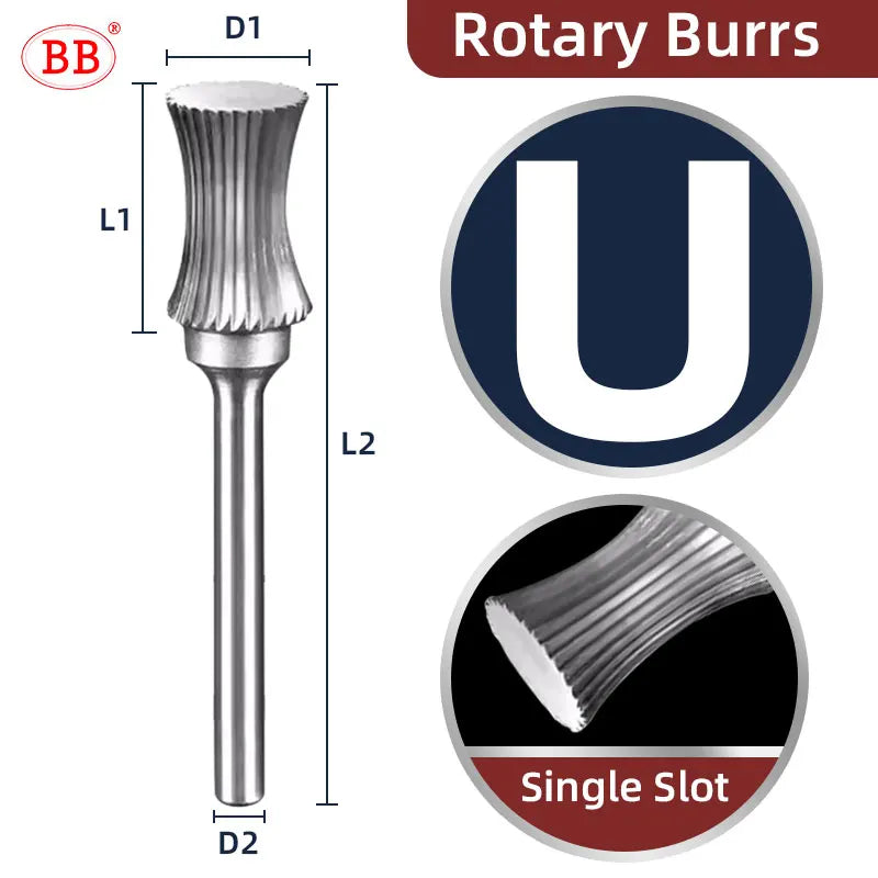 BB Rotary Files Carbide Burrs Deburring Milling Tool M Type 6mm 8mm 10mm Shank Grinder for Metal