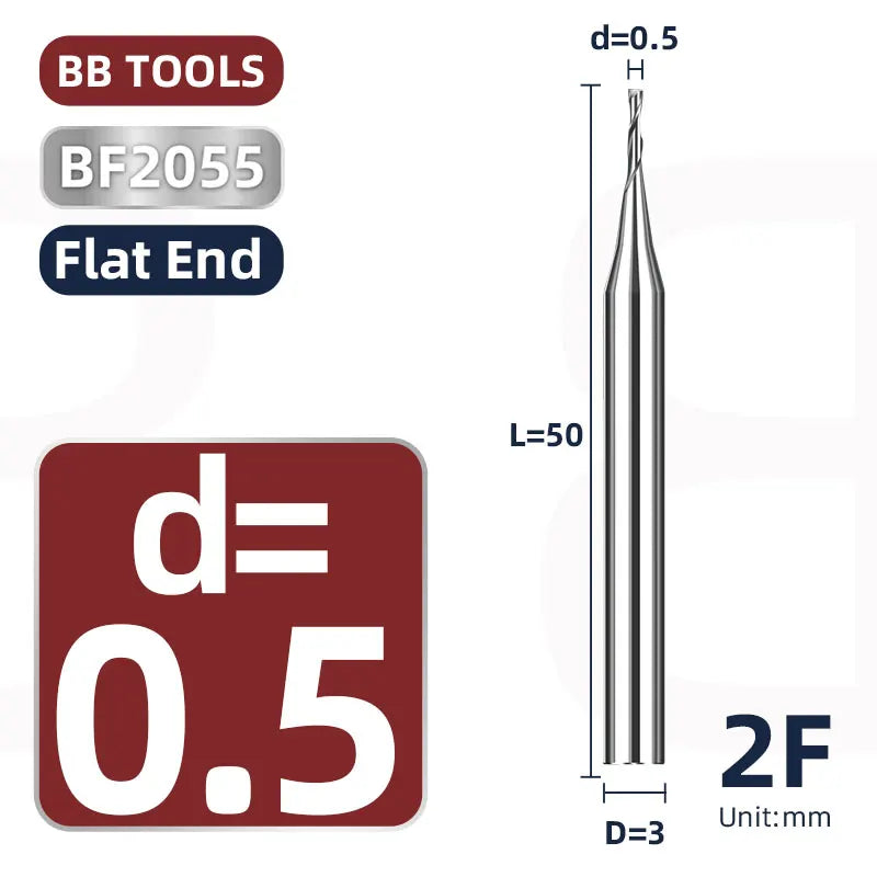 BB 3mm Shank Diameter Ball Nose & Flat End Mill Small Carbide Cutter CNC Machining