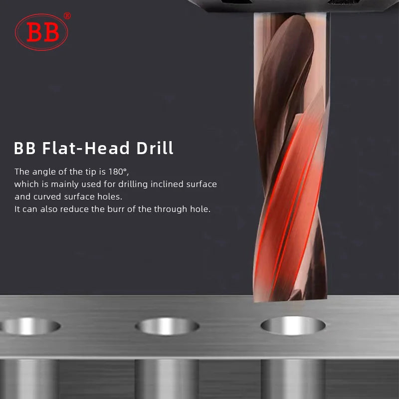 BB Flat Drill 180° CNC Inclined Curved Surface Bottom Hole Making Counterboring Tool Tungsten Carbide Steel External cooling