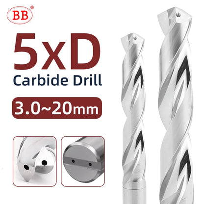 BB Solid Carbide Internal Cooling Drill Bright PRO Bit Hole Drilling 5xD Cutting CNC Tool for Aluminum Diameter 3.0-20mm