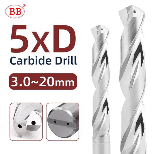 BB Solid Carbide Internal Cooling Drill Bright PRO Bit Hole Drilling 5xD Cutting CNC Tool for Aluminum Diameter 3.0-20mm