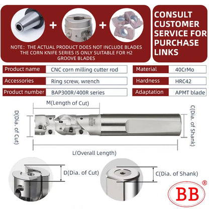 BB Corn Milling Cutter Indexable Mill CNC Tools 300R 400R Side Roughing Machining Steel Pineapple Cutting APMT1135 Inserts