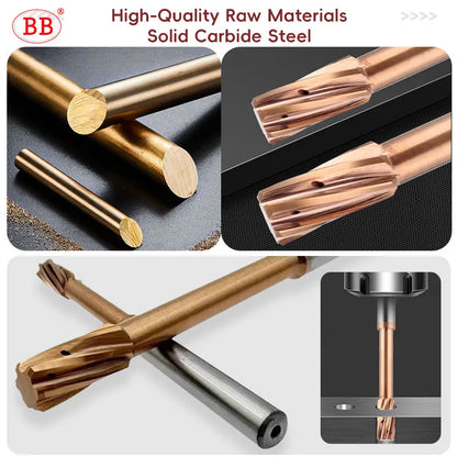 BB Carbide Reamer Internal Cooling Coated Tungsten Steel Spiral Flute H7 CNC Machine Hole Drilling Tool for Metal Steel Alloy