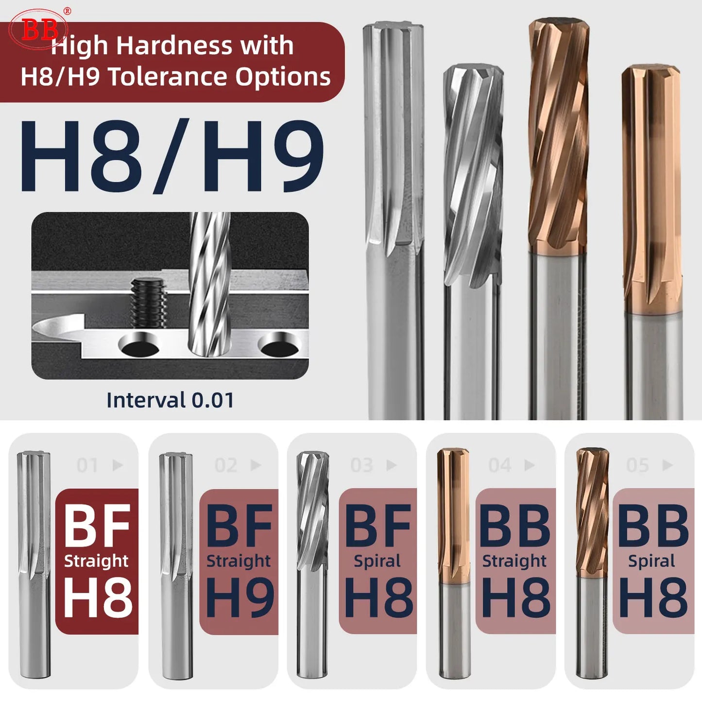 BB Drilling Reamer H8 H9 Straight and Spiral Flute for Metal Aluminum 2-20mm Tool