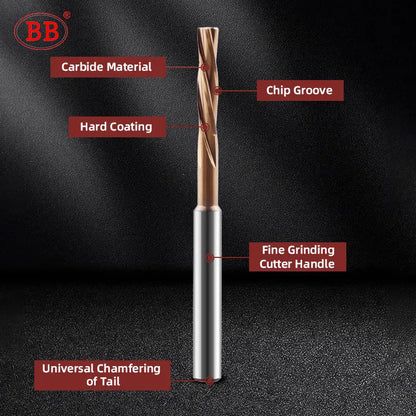 BB Reamer Left Hand 0.5mm-2.22mm BB2055 Micro Carbide Spiral Flute Coated PRO External Cooling Aluminum Small Hole Making