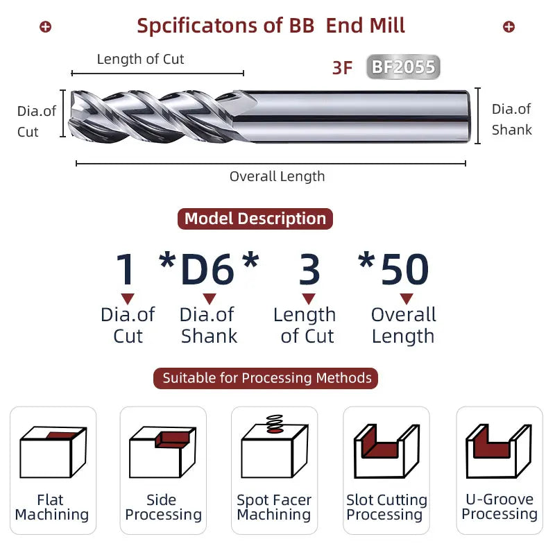 BB 3 Flutes Teeth 1.1mm~13.7mm Carbide End Mill CNC Cutter Decimal Point Diameter Aluminum Copper Mini Tool Wood Acrylic HRC55