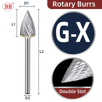 BB Rotary Files Carbide Burrs Deburring Milling Tool M Type 6mm 8mm 10mm Shank Grinder for Metal