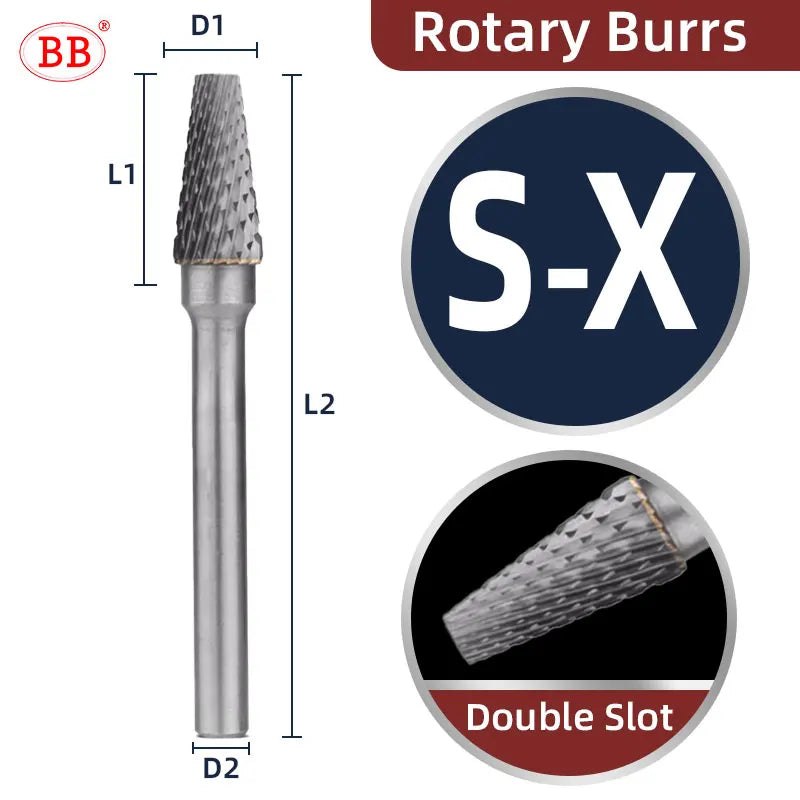 BB Rotary Files Carbide Burrs Deburring Milling Tool M Type 6mm 8mm 10mm Shank Grinder for Metal