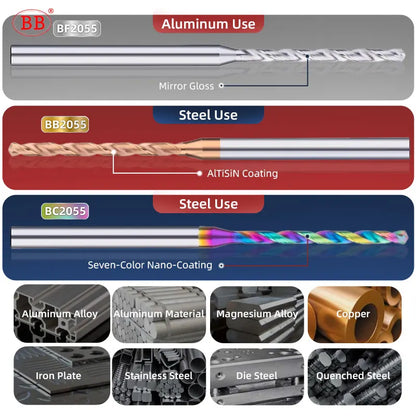 BB Micro Drill Bits – Long Flute | OAL 50–75mm | Shank Ø4mm | Ø1.0–2.95mm | Carbide