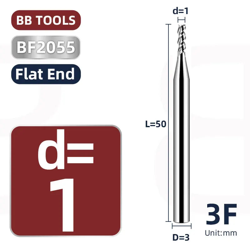 BB 3mm Shank Diameter Ball Nose & Flat End Mill Small Carbide Cutter CNC Machining