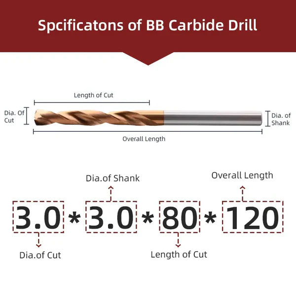 BB 120mm Length Coated Carbide Drill Machine Metal Hole Making Tool for Steel Stainless Steel(2.3~20.0mm)
