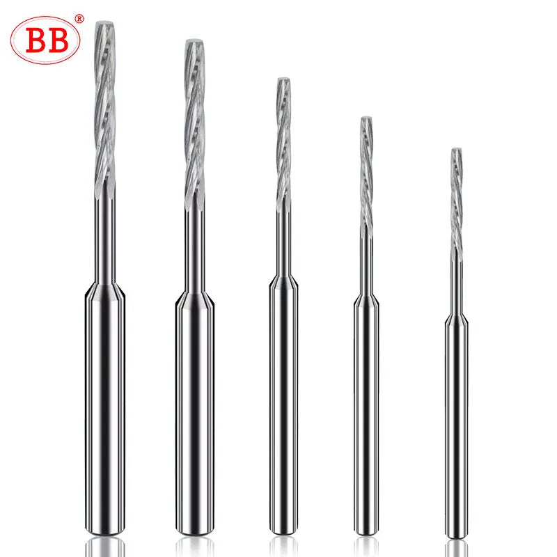 BB Machine Reamer 0.5mm-2.22mm Micro Carbide Spiral Flute Bright PRO CNC External Cooling D4 for Aluminum Small Hole Making