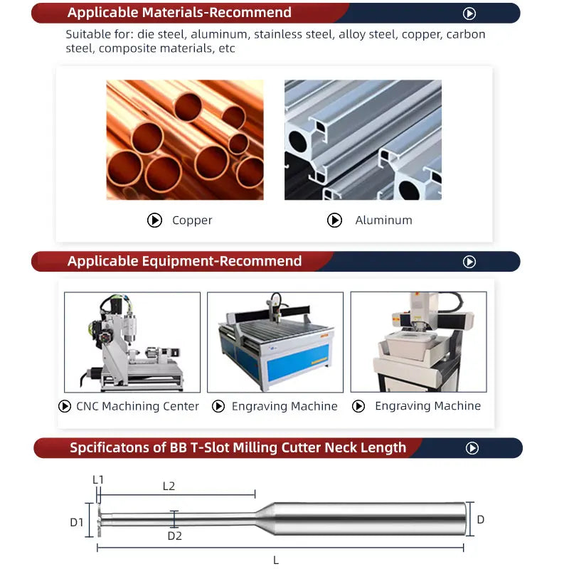 BB Extend Carbide T Slot Milling Cutter Long Neck End Mill CNC Groove Machining Tool for Metal Aluminum Steel 3mm-20mm