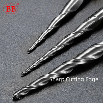 BB Taper Ball Nose End Mill Solid Carbide Engraving Router Bit Relief Wood Metal CNC Milling Cutter Coated 3.175mm 4mm 8mm 10mm