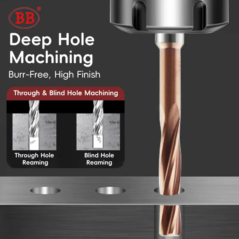 BB Reamer Left Hand Micro Carbide Spiral Flute Coated PRO External Cooling Aluminum Small Hole Making 3.96mm-12mm