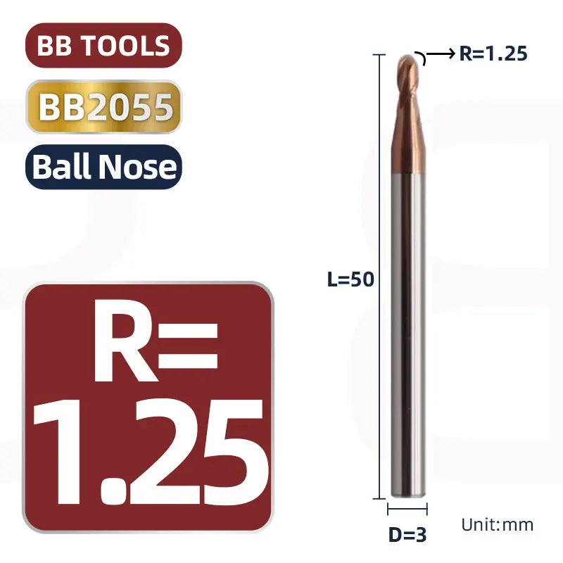 BB 3mm Shank Diameter Ball Nose & Flat End Mill Small Carbide Cutter CNC Machining