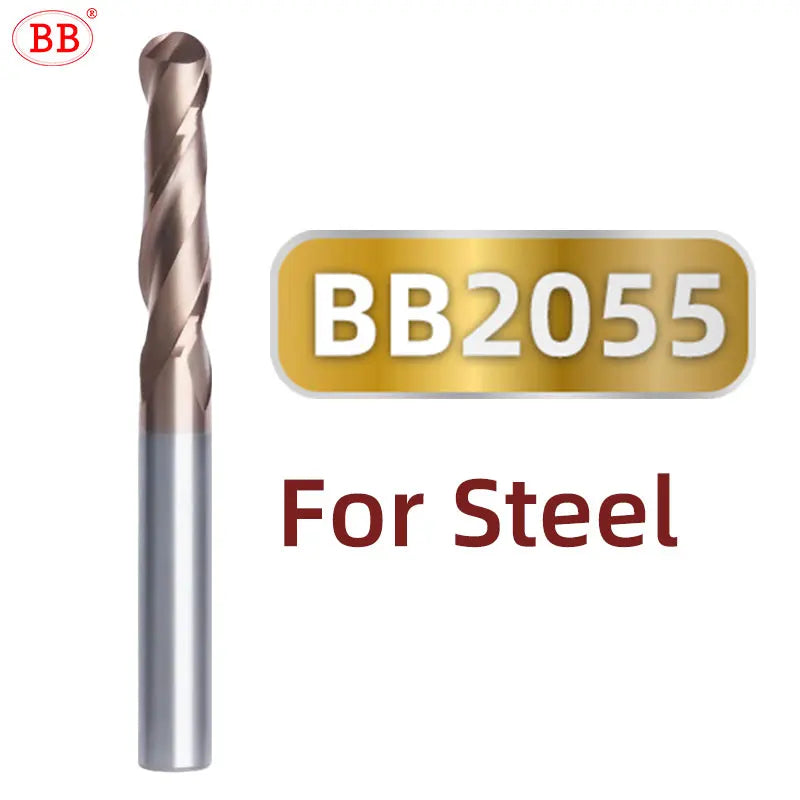 BB Carbide Ball Nose End Mill Long Cutting Flute Length 2 Flute for Aluminum Wood Steel