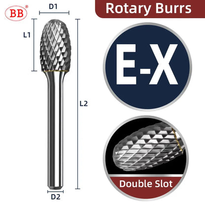 BB Rotary Files Carbide Burrs Deburring Milling Tool M Type 6mm 8mm 10mm Shank Grinder for Metal