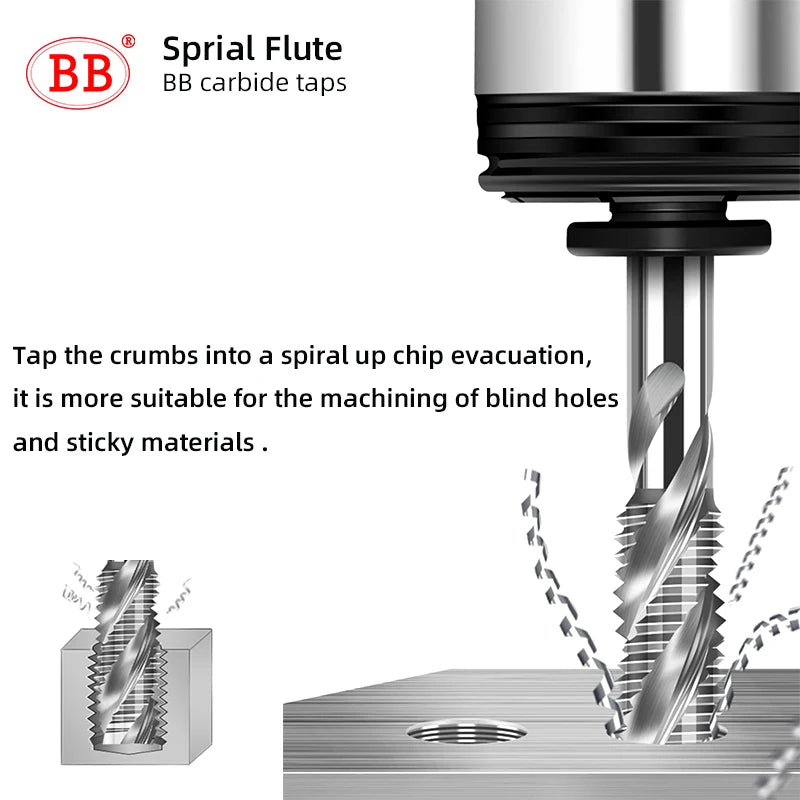 BB CNC Carbide Tap Spiral Straight Flute Fluteless Machine Thread Forming Coated Hardness M2 M3 M4 M5 M6 Metal Tool 1PCS