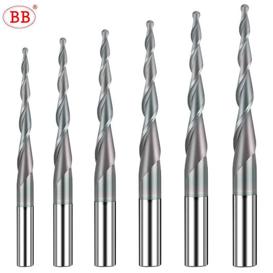 BB Taper Ball Nose End Mill Solid Carbide Engraving Router Bit Relief Wood Metal CNC Milling Cutter Coated 3.175mm 4mm 8mm 10mm
