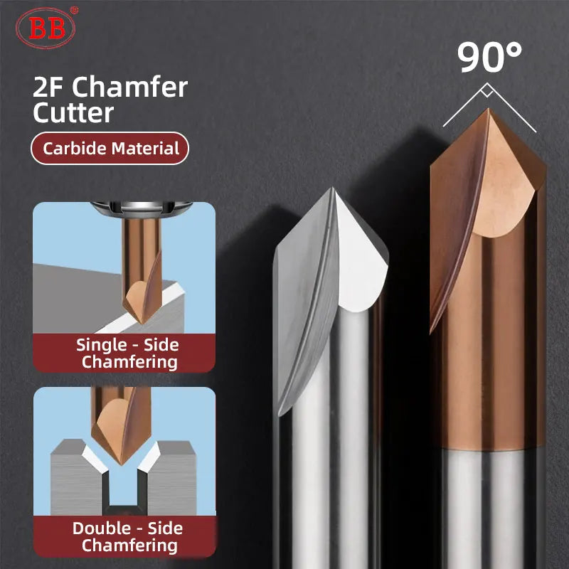 BB Chamfer Cutter Long Length 100mm 150mm Carbide Extended 3F V Milling Countersink CNC 60 90 120 Degree Deburring Edges