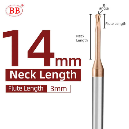 BB Micro Ball End Mill Long Neck Cutting Tool (R0.15-R1.5,BB2050)