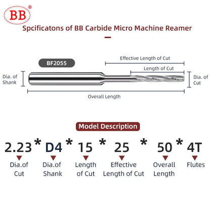 BB Carbide Drilling Tool Machine CNC Spiral Flute External Cooling Reamer PRO for Aluminum Diameter 2.23-3.95