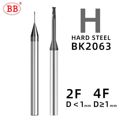 BB Deep Long Neck Micro Carbide End Mill 2xD Rib Processing Cutter CNC Small Diameter 0.2 0.3 0.4 0.5 0.6 0.7 0.8 0.9mm Mini