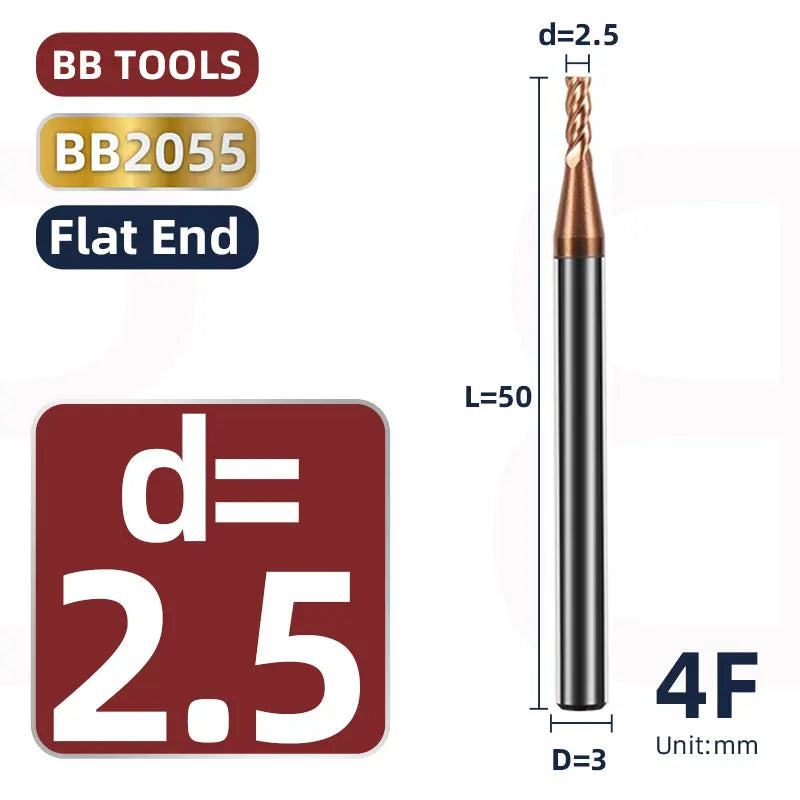 BB 3mm Shank Diameter Ball Nose & Flat End Mill Small Carbide Cutter CNC Machining