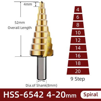BB Step Drill Bit HSS 4-12 4-20 4-32 Titanium Coated Cobalt Cone Spiral Straight Flute Steel Wood Metal Hole