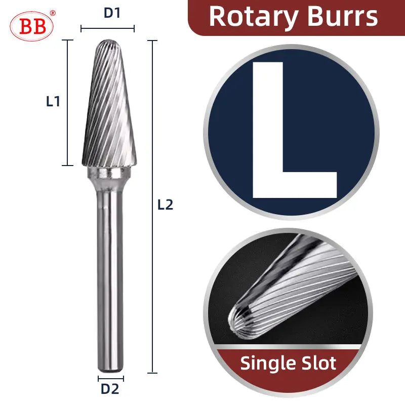 BB Rotary Files Carbide Burrs Deburring Milling Tool M Type 6mm 8mm 10mm Shank Grinder for Metal