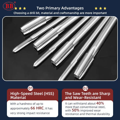 BB Left Tap Machine Thread Tool Spiral Straight Flute TiN HSS M2-M20 for Metal