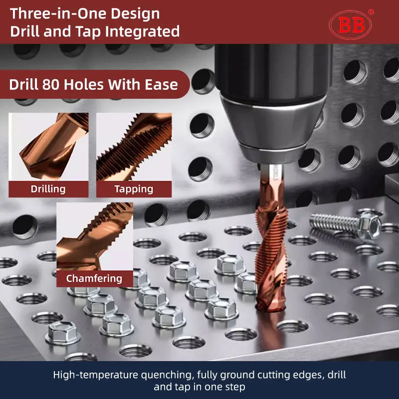 BB Tap Drill Bit Combination TiN HSS Carbide ISO H2 Metric Machine Hand Thread Drilling Tool Hex Square Shank Set for Metal Wood