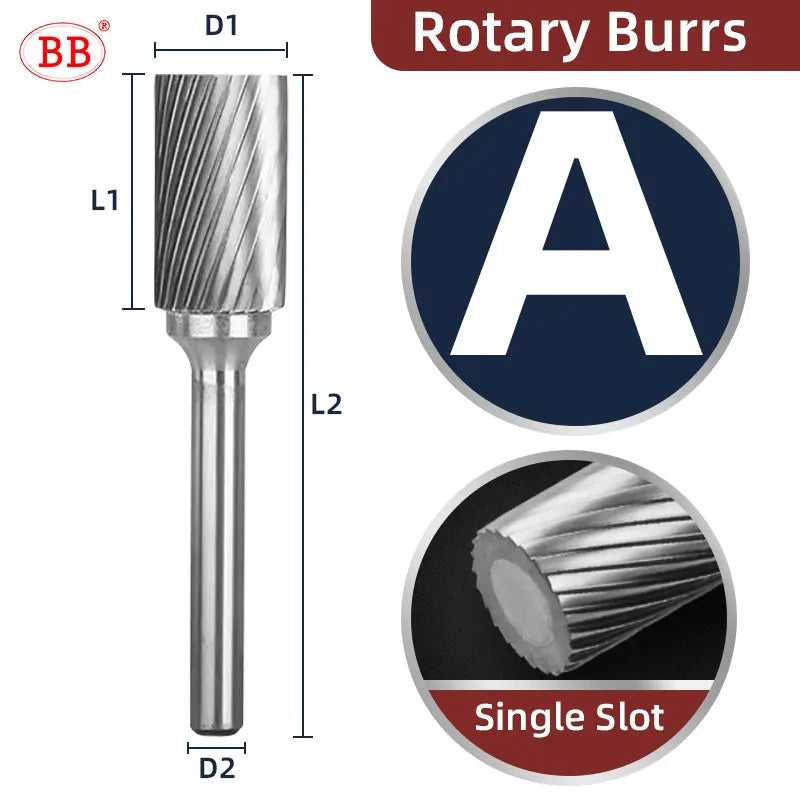 BB Rotary Files Carbide Burrs Deburring Milling Tool M Type 12mm 14mm 16mm Shank Grinder for Metal