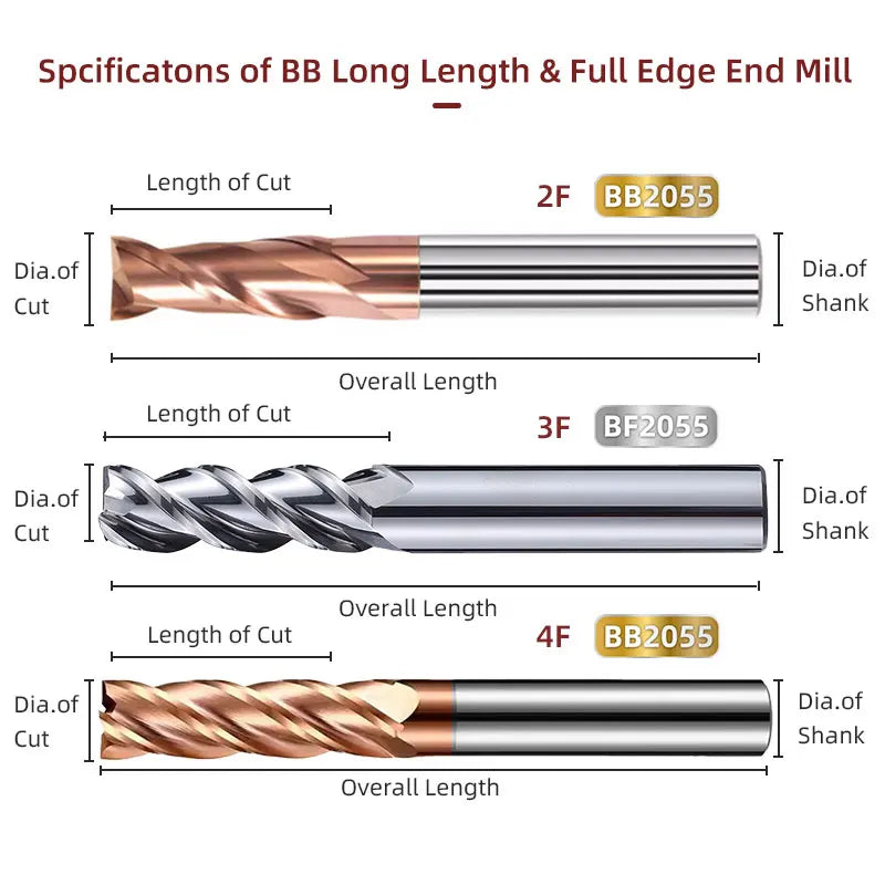 BB Long Length 75mm 100mm 120mm 150mm 200mm 250mm D6 Shank 6mm 4mm Diameter 6mm 8mm 10mm 12mm End Mill