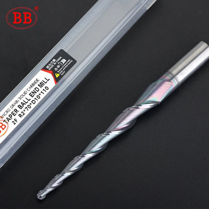 BB Taper Ball Nose End Mill Solid Carbide Engraving Router Bit Relief Wood Metal CNC Milling Cutter Coated 3.175mm 4mm 8mm 10mm