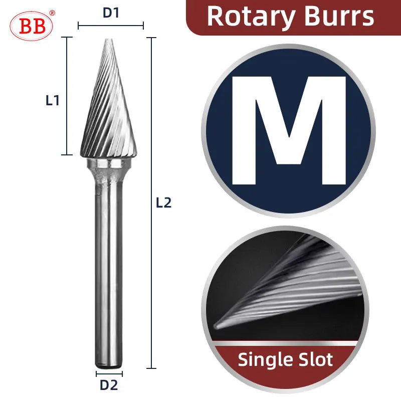 BB Rotary Files Carbide Burrs Deburring Milling Tool M Type 6mm 8mm 10mm Shank Grinder for Metal