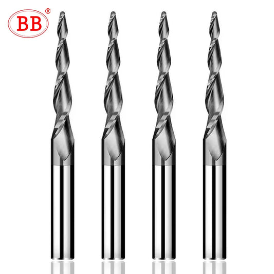 BB Taper Ball Nose End Mill Solid Carbide Engraving Router Bit Relief Wood Metal CNC Milling Cutter Coated 3.175mm 4mm 8mm 10mm