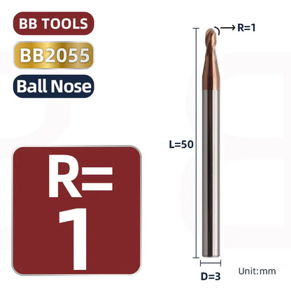 BB 3mm Shank Diameter Ball Nose & Flat End Mill Small Carbide Cutter CNC Machining