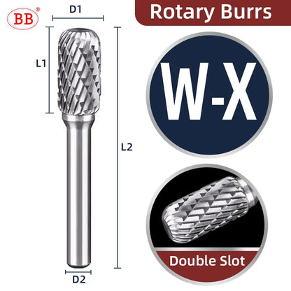 BB Rotary Files Carbide Burrs Deburring Milling Tool M Type 6mm 8mm 10mm Shank Grinder for Metal