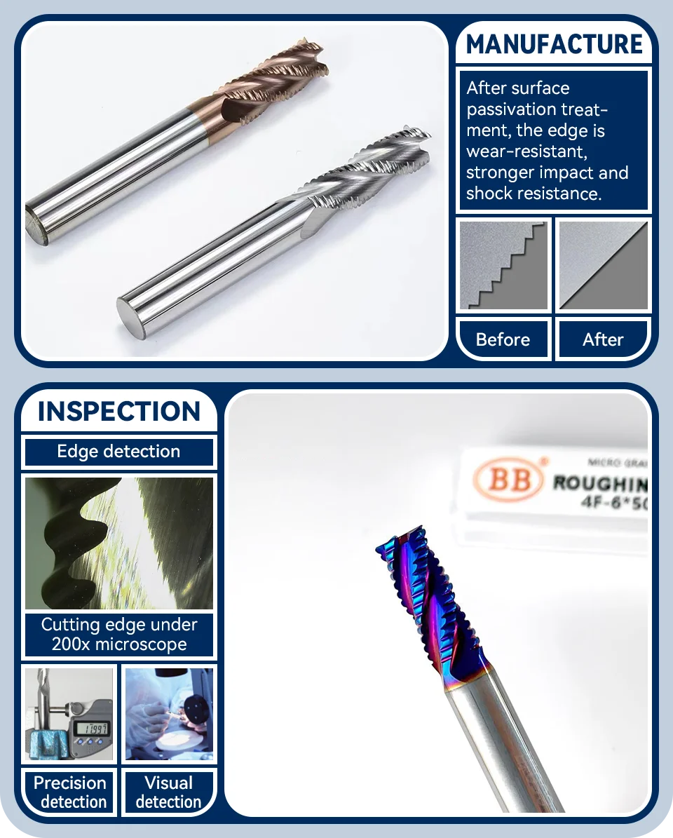 BB Roughing End Mill Solid Carbide CNC Machining 3 Flutes 4 Teeth for Metal Steel Iron Aluminum MDF Acrylic Wood Copper Plastic