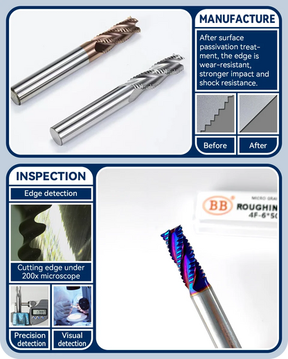 BB Roughing End Mill Solid Carbide CNC Machining 3 Flutes 4 Teeth for Metal Steel Iron Aluminum MDF Acrylic Wood Copper Plastic