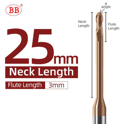 BB Micro Ball End Mill Long Neck Cutting Tool (R0.15-R1.5,BB2050)