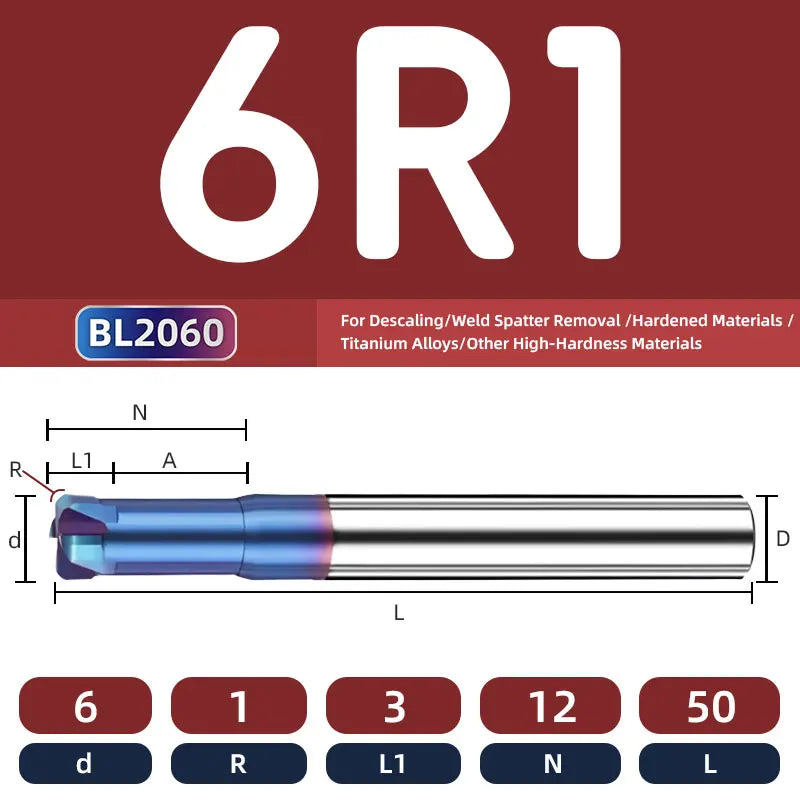 BB Corner Radius End Mill Short Cutting Carbide BL2060 for Steel Iron