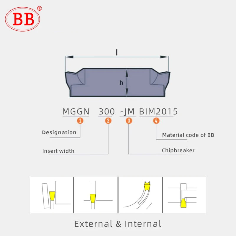 BB MGGN Grooving Insert Tool Lathe Cutter Carbide Parting for External Internal Turing MGGN150 MGGN200 MGGN300 MGGN400