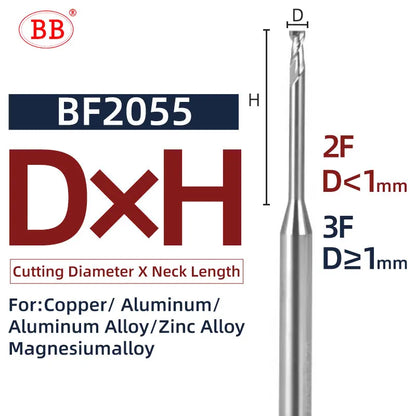 BB Micro End Mill Long Neck 0.1mm~3mm for Aluminum Alloy Copper Electrode Plastic Nonmetal CNC Machining Solid Carbide Cutter