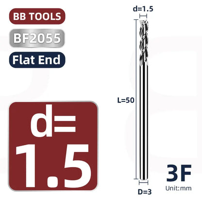 BB 3mm Shank Diameter Ball Nose & Flat End Mill Small Carbide Cutter CNC Machining