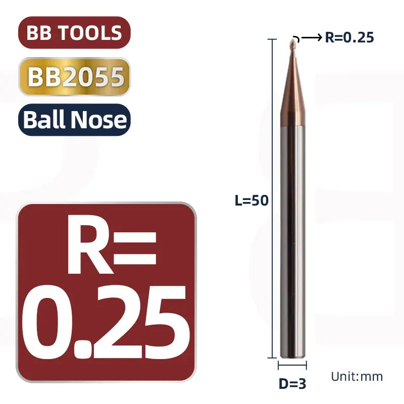 BB 3mm Shank Diameter Ball Nose & Flat End Mill Small Carbide Cutter CNC Machining
