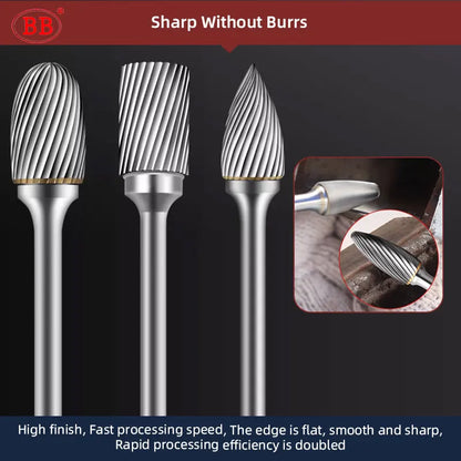 BB Rotary Files Carbide Burrs Deburring Milling Tool M Type 12mm 14mm 16mm Shank Grinder for Metal